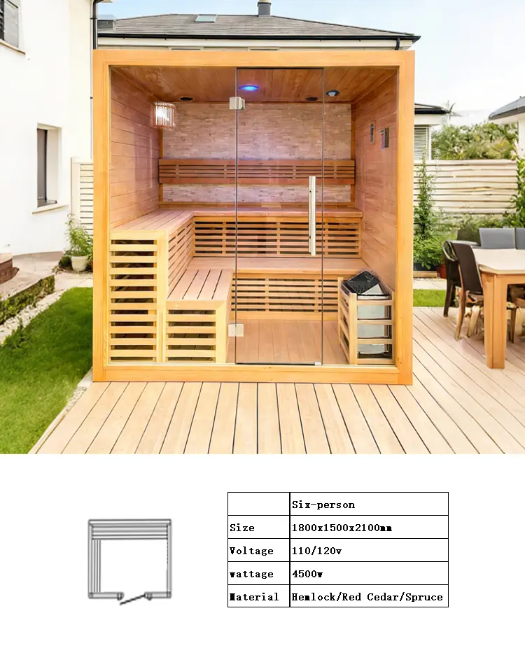 Indoor 4-Person Hemlock Steam Sauna Sauna Stove, Dual Seats, Starlight, Smart Control