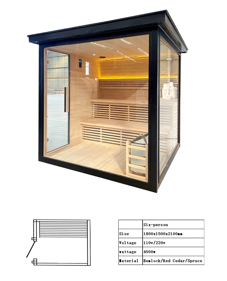 Canadian Red CedarHemlock Large Capacity Outdoor Wet Steam Sauna Room - China Factory
