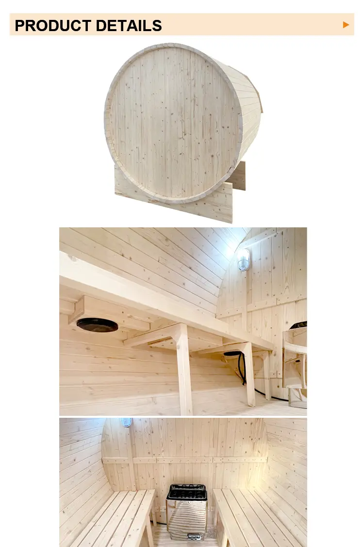 Outdoor 4-Seater Spruce Barrel Sauna Equipped with Sauna Stove